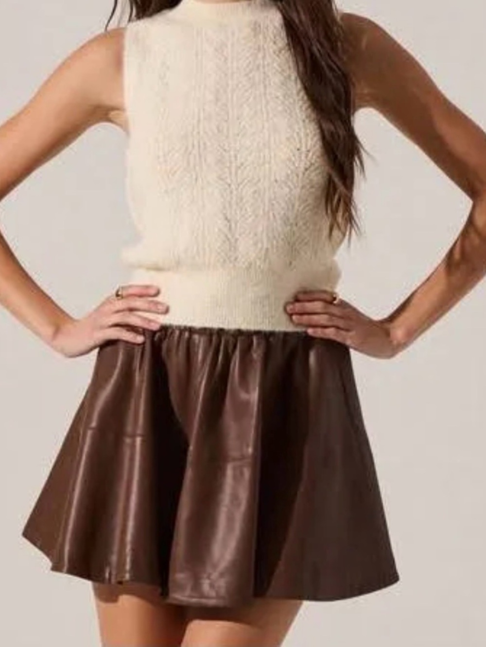 Astr The Label Brown Vegan Leather Skirt, Sz Small